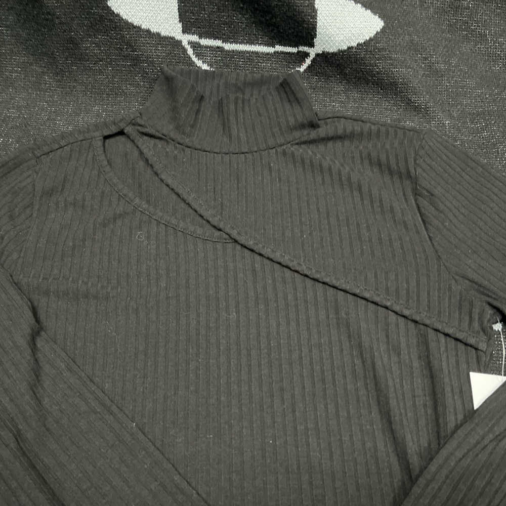 Ribbed Black Turtleneck Sweater bodysuit with cutout detail